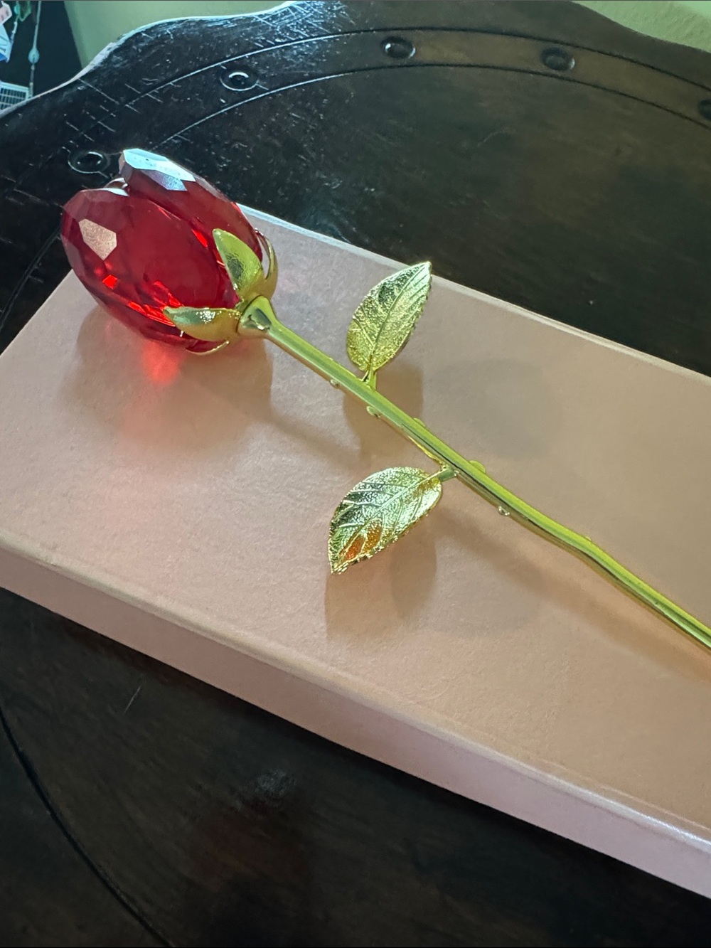 Disney World Elegant Red Crystal Rose with Gold Stem - Home Accents